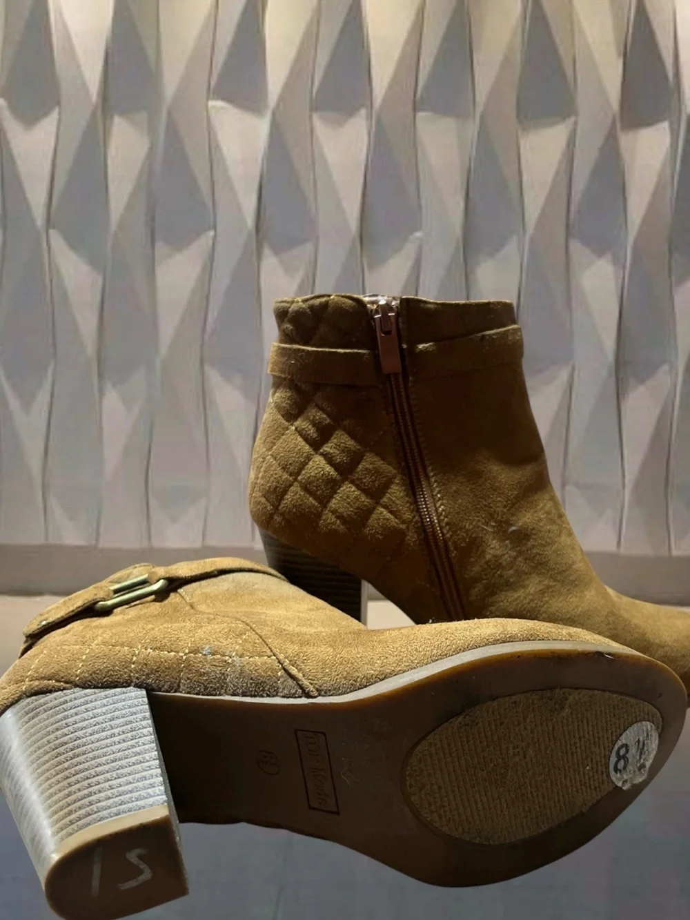 TOP Moda Quilted Suede Ankle Booties in Tan